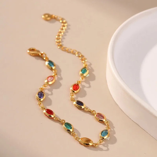 Elegant 18K Gold Plated Colorful Rhinestone Beads Bracelet for Women 2025 New Trend Bracelets Party Jewelry Gifts