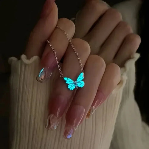 2025 New Butterfly Lamp Necklace Female Simple Light Luxury Fashion New Blue Luminous Butterfly Clavicle Chain Female Party Gift