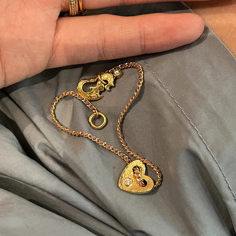 New trendy hip-hop style heart-shaped braided rope bracelets fashion light luxury antique gold craftsm bracelet banquet jewelry