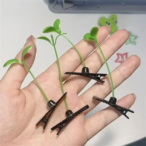 Cute Artifacts Funny Little Bean Sprouts with Grass Growing on Their Heads Sprouting Grass Hair Clips Cute Bean Sprout Clips