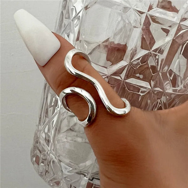 Stainless Steel Irregular Wave Rings for Women Men Creative Gold Color Adjustable Opening Rings Female Statement Jewelry Gifts