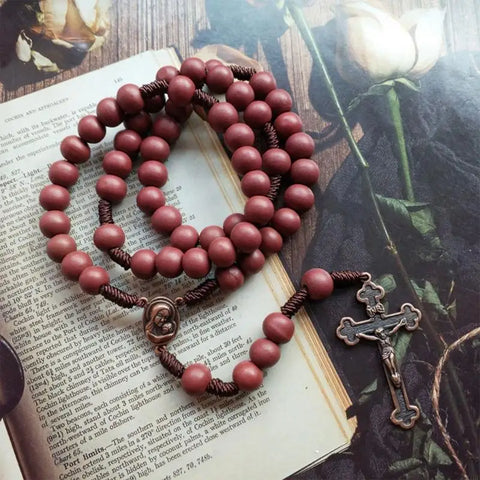 Round Rosary Beads Necklaces Christian Prayer Pendant Jesus Necklaces Religious Gift for Women Men Jewelry