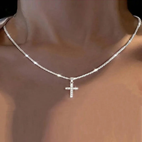 Korean Fashoin Sparkling Starry Silver Color Necklace For Women Jewelry 2026 Trending New Luxury Crystal Cross Pendant Necklaces
