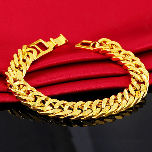 9mm 925 Sterling Silver Plated Gold Colored Bracelet, Unisex Chain Bracelet, Wristband, Pulseira Homme Men's Jewelry