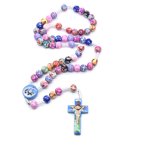 Rosary Necklace Catholic Rose  Beads Religion Long Chain Children Jewelry Charm Gifts DropShipping