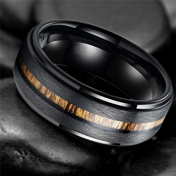 Fashion Black Narrow Wood Grain Stainless Steel Rings For Men Anniversary Party Jewelry Accessories Classical Men Rings