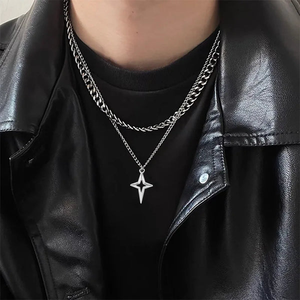 Hip Hop Hollow Star Double Layer Necklace for Men Women Trend Charm Choker Necklace Unisex Punk Jewelry Gifts Wholesale