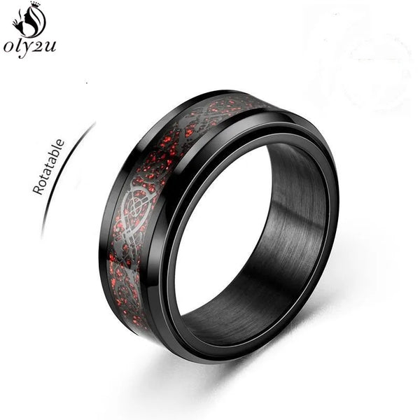 2026 Titanium Steel Black Carbon Fiber Rings Fashion Red Blue Celtic Dragon Ring for Men Women Cool Jewelry Domineering Gifts