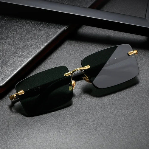 Unisex Rectangle Rimless Sunglasses Small Square Fashion Shades for Summer Traveling Popular Female Male Sun Glasses Oculos