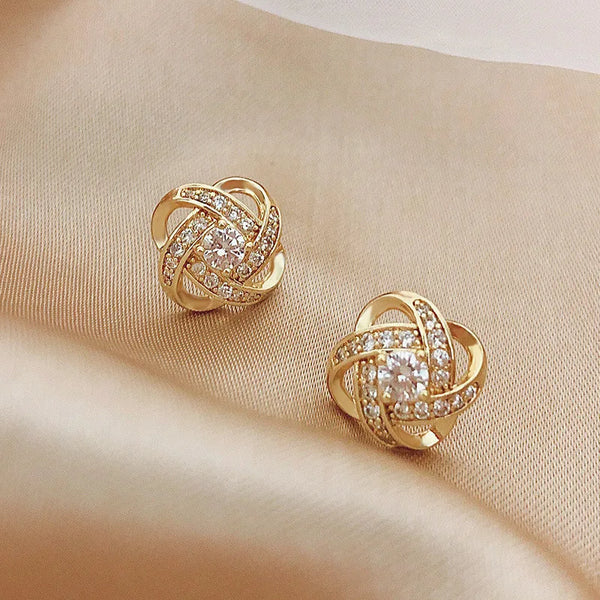 925 Silver Needle Korean Fashion Full Crystal Earrings For Women Jewelry 2026 Trending New Geometric Flower Stud Earrings Brinco